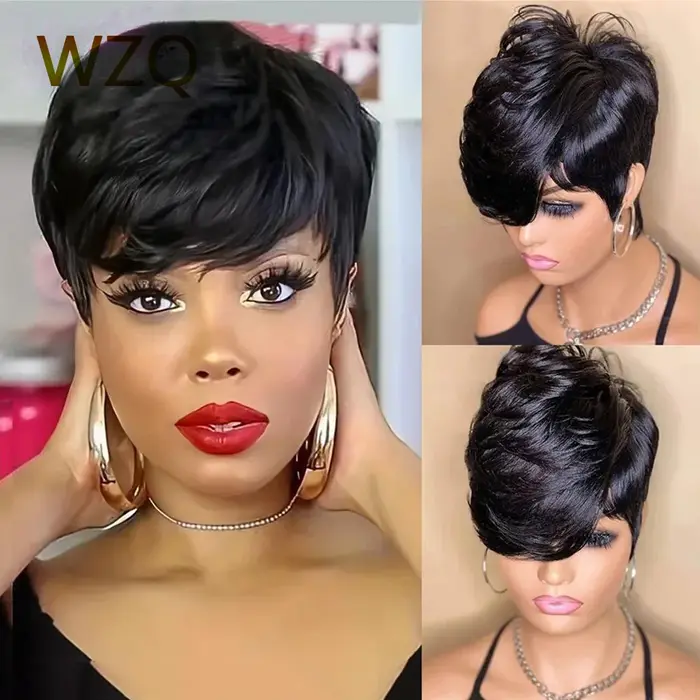 Perruques de cheveux humains droites coupe lutin pour femmes perruque Bob courte couleur naturelle accessoires
