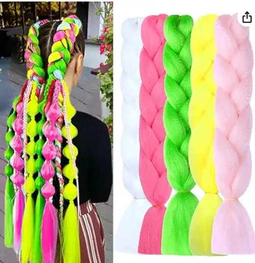 5 pièces/Extensions de cheveux tressés brillants tresses Jumbo brillantes fluorescentes dans l'obscu