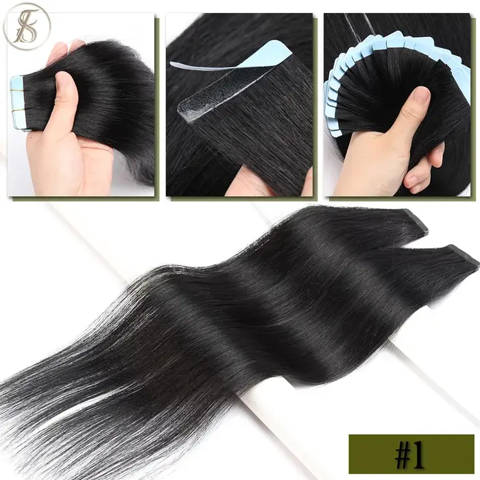 TESS-Extensions de Cheveux Humains à Ruban Adhésif, Brun, Trame de Peau Double Face, Sans Couture, I