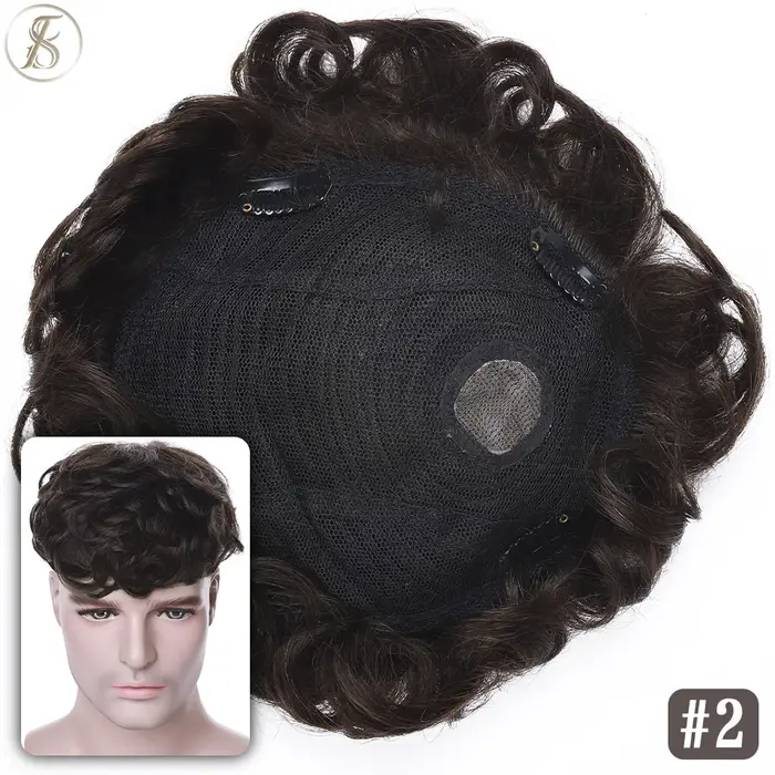 TESS hommes système de remplacement de cheveux 35g hommes toupet 16x19 cm perruque de cheveux humains hommes prothèse capillaire mâle pince dans les Extensions de cheveux