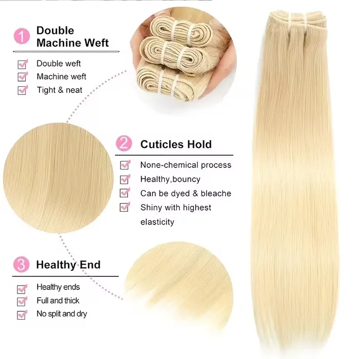 Extensions de cheveux brésiliens lisses couleur blonde 613, 1/3/4 paquets, tissage Remy en cheveux h