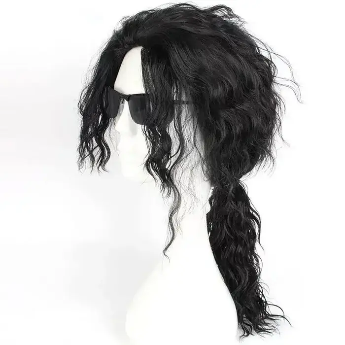 Perruque noire mi-longue bouclée pour cosplay Michael Jackson