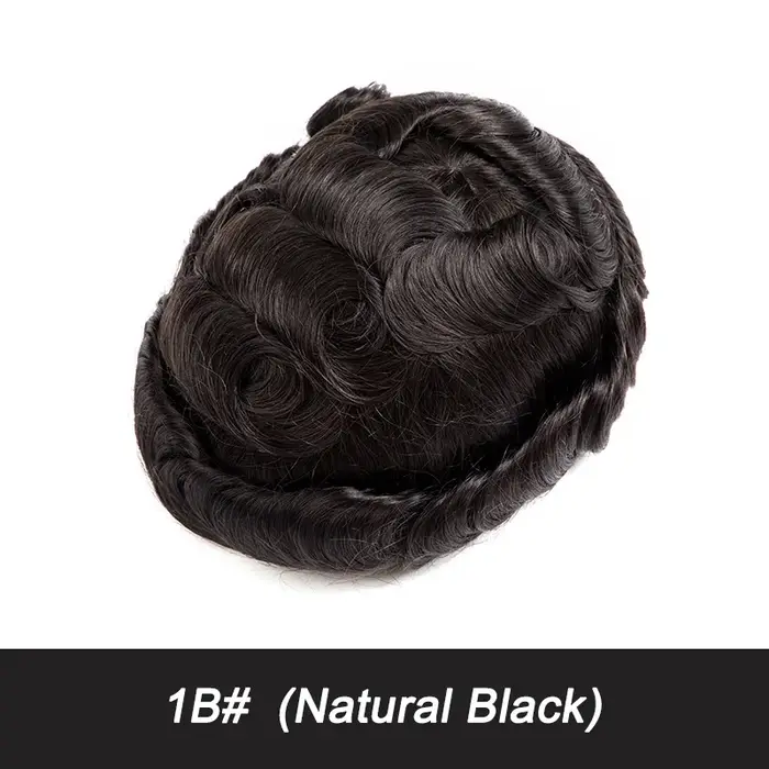 Prothèse capillaire pour hommes, perruque en cheveux humains, base en peau pleine 0.12-0.14mm, plus 