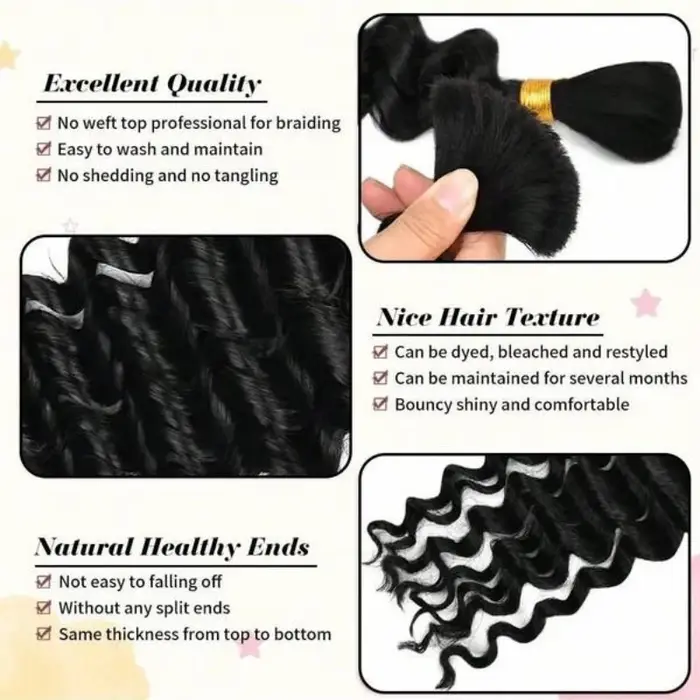 Tressage humain cheveux vague d'eau profonde en vrac 110g 2 paquets de cheveux humains en vrac pour 