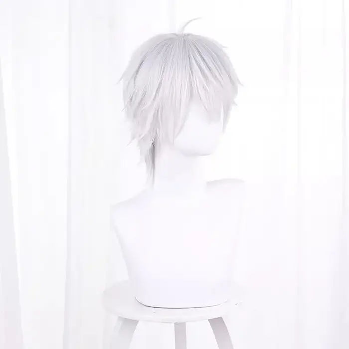 D Gray-man Allen Walker Cosplay cheveux synthétiques courte argent blanc style bande dessinée perruque