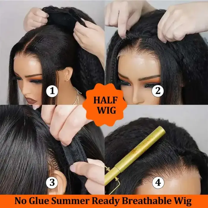 Demi-perruque de cheveux humains 3 en 1