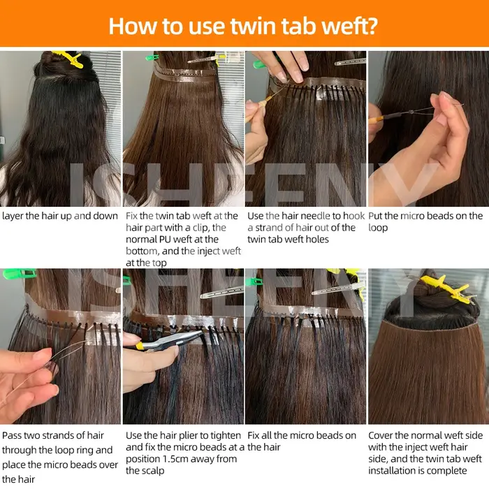 Extensions de cheveux humains de trame de trou Invisible 12 "-24" double onglet