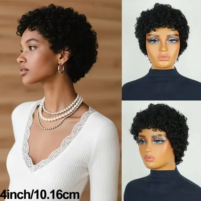 Perruque courte bouclée coupe lutin pour femmes, cheveux 100% naturels, entièrement fabriqués à la Machine, naturel, réaliste, sans enchevêtrement, facile à entretenir