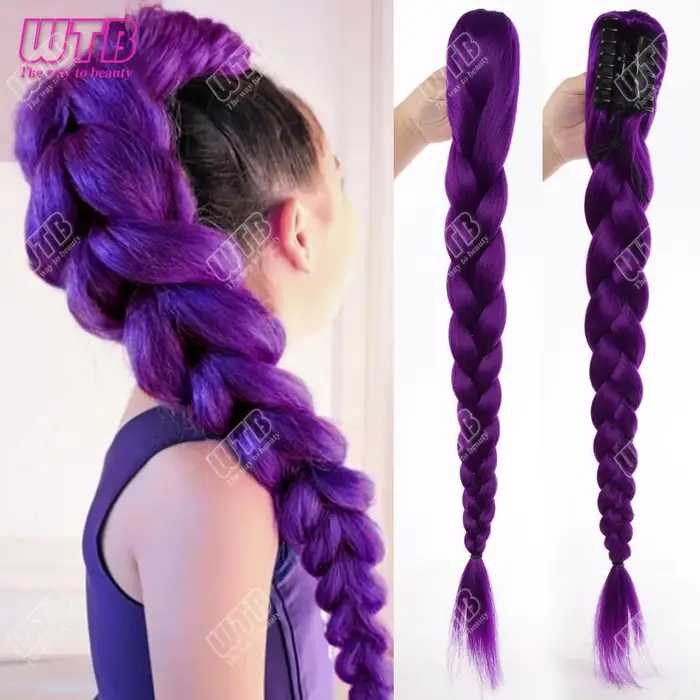 Perruque synthétique tressée violette de 70 cm