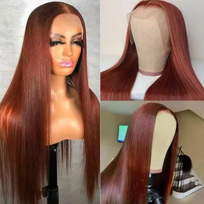 Perruque Lace Front Brésilienne Naturelle Cheveux Lisses, Brun Rousse, 13x4, 13x6, HD, 5x5, Pre-Pluc