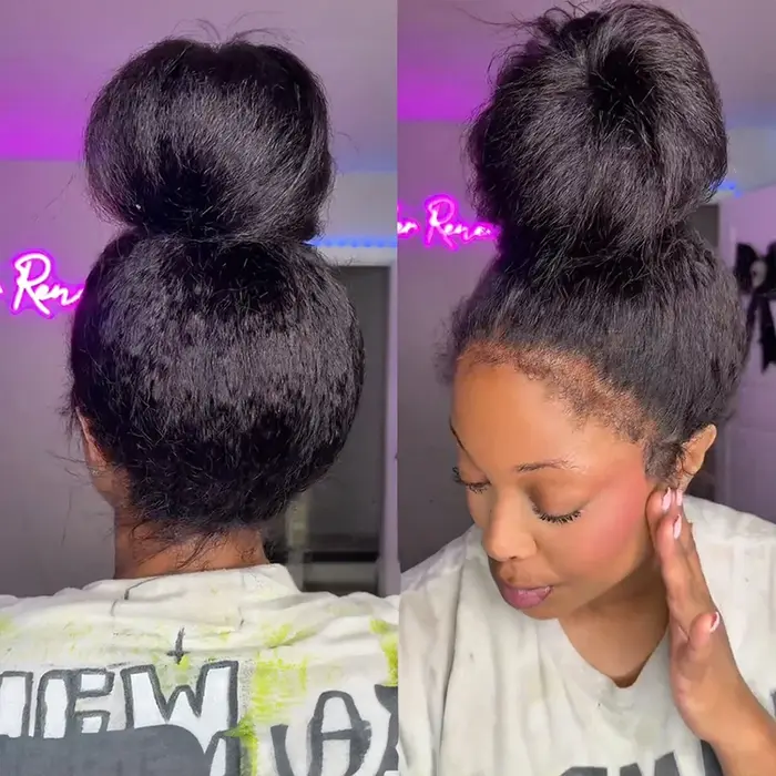 250% Kinky Straight Perruque Yaki Sans Colle 360 Natural Yaki Straight Wig Invisible Sangle Perruque