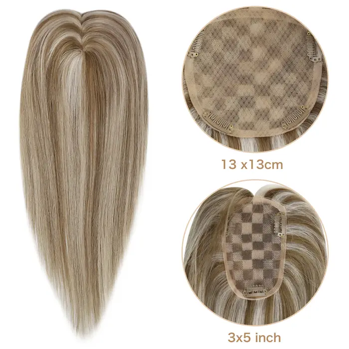 Full Shine Hair Topper pour femme, cheveux humains Remy, cheveux à clip, partie libre, base mono, do
