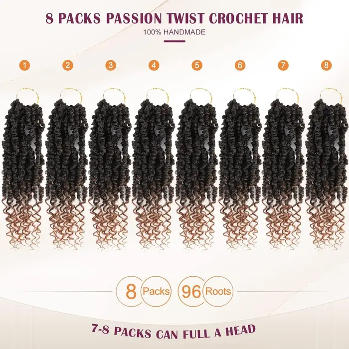 14 pouces Passion Twist Crochet cheveux 8 paquets pré-bouclés Passion Twist cheveux, court pré-boucl