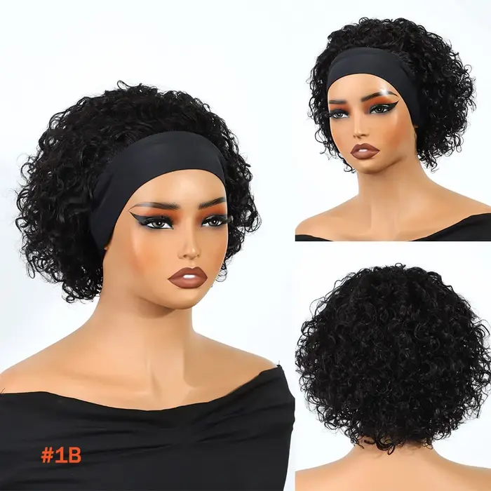 Perruque bandeau bouclée bob brésilien noir naturel