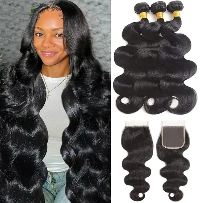 Tissage en lot brésilien naturel Body Wave birman, 30 pouces, avec Closure, Extension de cheveux vie