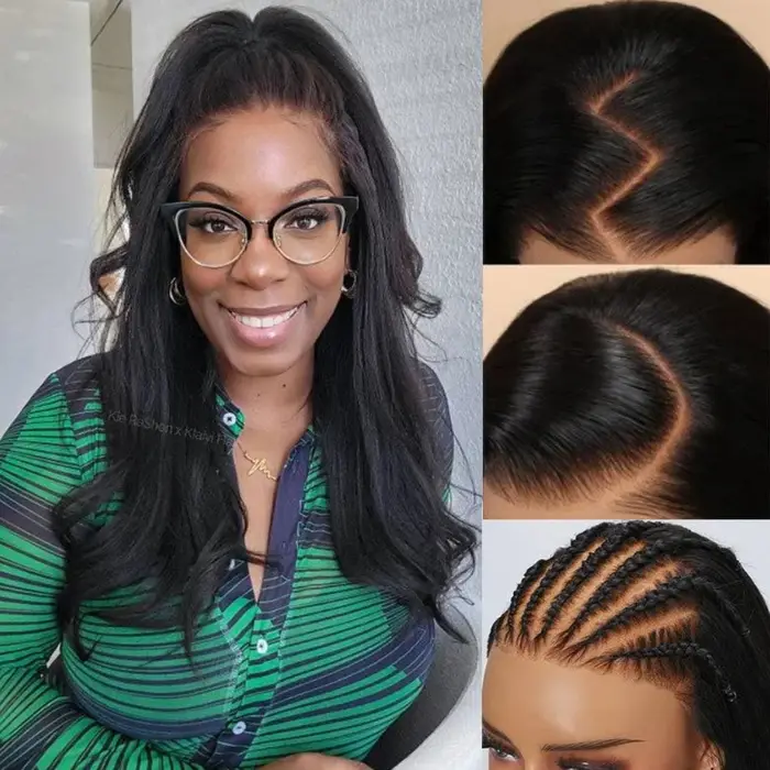 Perruque sans colle Klaiyi Hair 7x5 Bye Bye Knots, cheveux humains Yaki lisses, pré-épilée, nœuds pré-décolorés