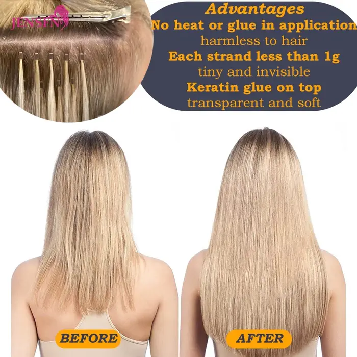 JENSFN I pointe Extensions de cheveux 1g/brin 16 "-26" pouces Remy Fusion naturelle 100%