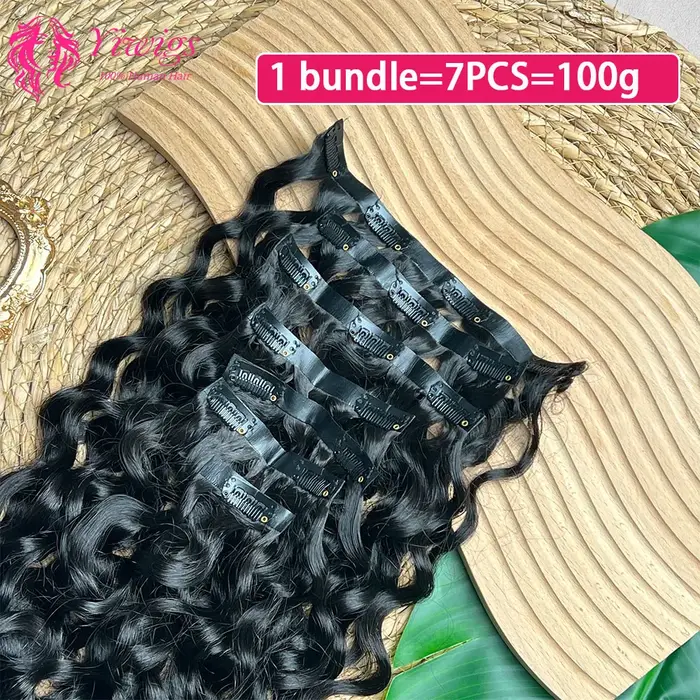 Yiwigs-Extensions de cheveux bouclés à clipser sans couture, trame en PU, ensembles de tête complets