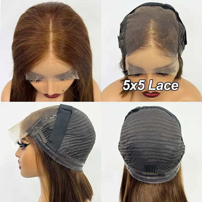 5x5 dentelle transparente sans colle perruque de cheveux humains 300% densité 24 pouces Double os de