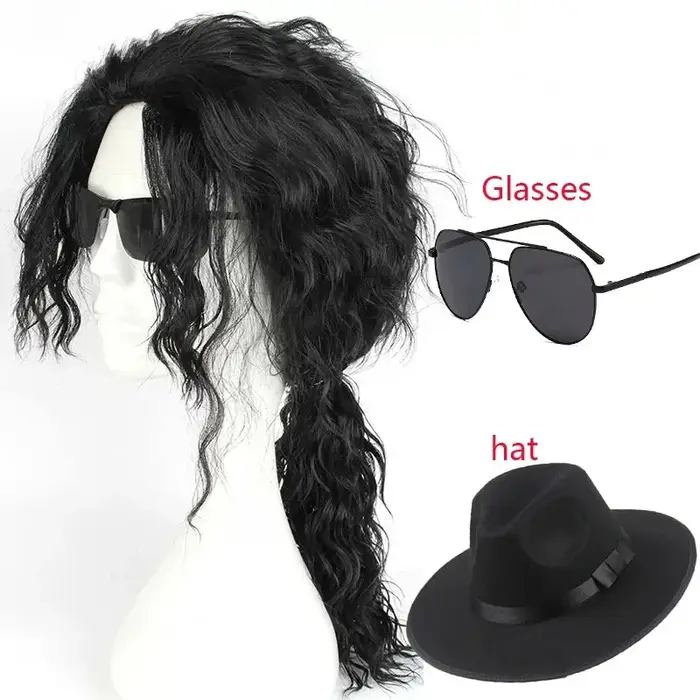 Perruque noire mi-longue bouclée pour cosplay d'Anime Michael Jackson