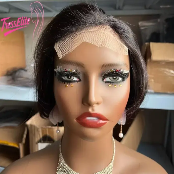 Cheveux humains de haute qualité 100% naturels, coupe pixie bouclée 4*4 Lace Front P4/27 # Perruqu