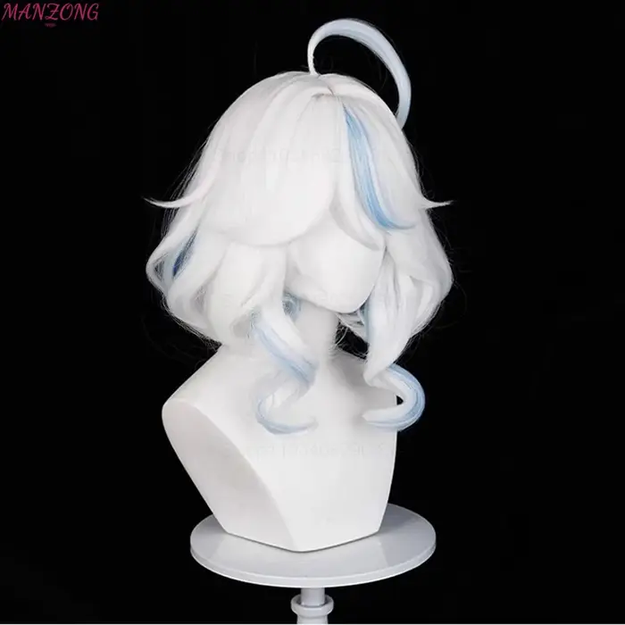 Furina perruque courte Focalors Cosplay perruque courte argent blanc bleu perruque Cosplay Anime Cosplay perruques résistant à la chaleur synthétique + bonnet de perruque