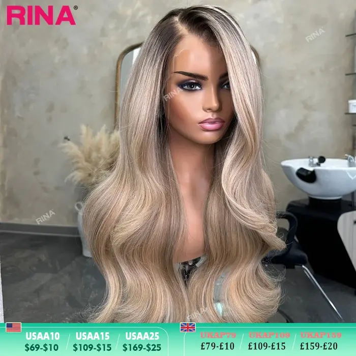 Highlights gris or 180 densité 13x6 dentelle perruque frontale pré - chanceux cheveux brésiliens den