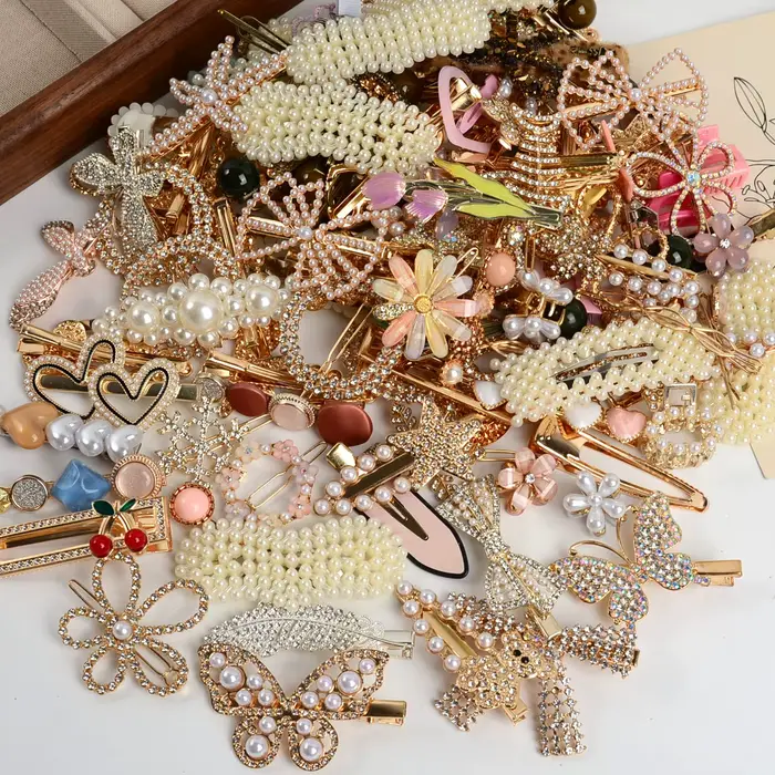 12//20/30/40 pièces de pinces à cheveux avec nœud en perles élégantes et élégantes avec clips latéra
