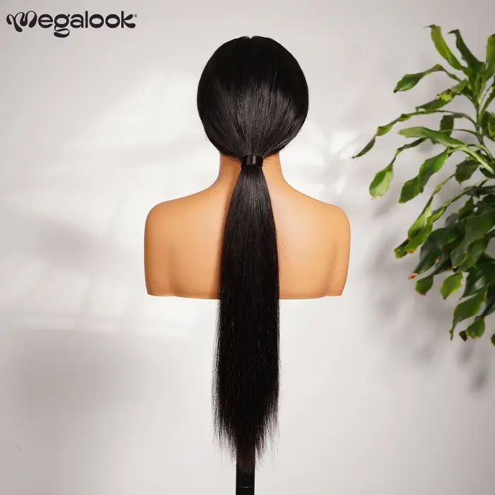 Megalook 13x6 perruque sans colle soyeuse droite avec cordon 100% perruques de cheveux humains dentelle frontale oreille