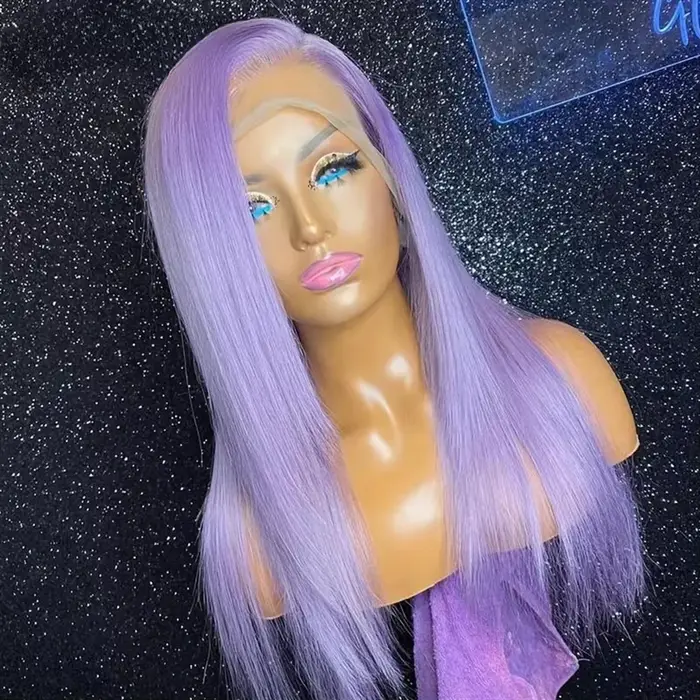 Perruque Lace Front 13x6 en Cheveux Humains Violet Lilas, Perruque Frontale en Dentelle Couleur Lava