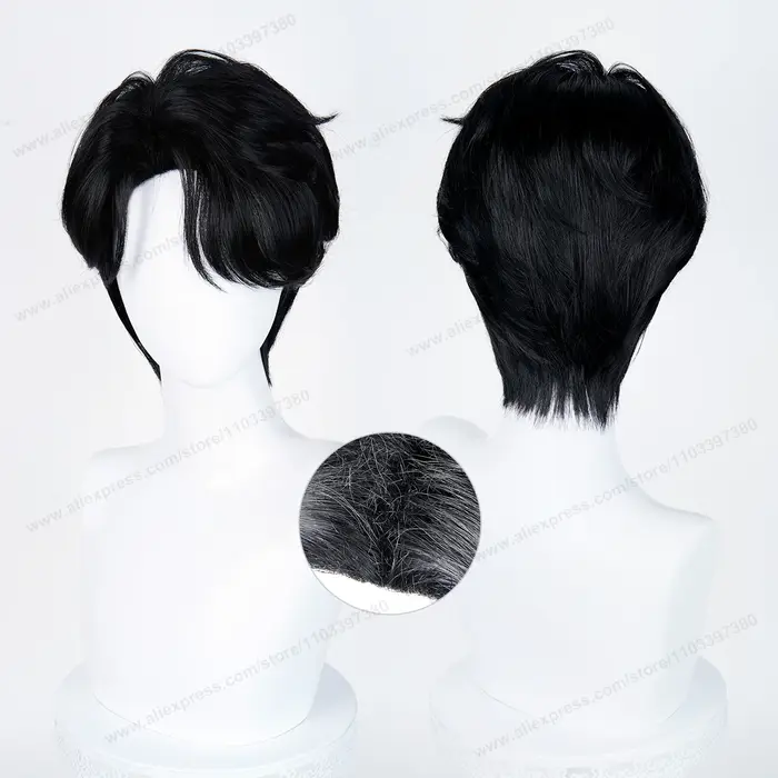 Saja Boys Jinu Cosplay perruque synthétique 28 cm court noir hommes cheveux Anime résistant à la cha