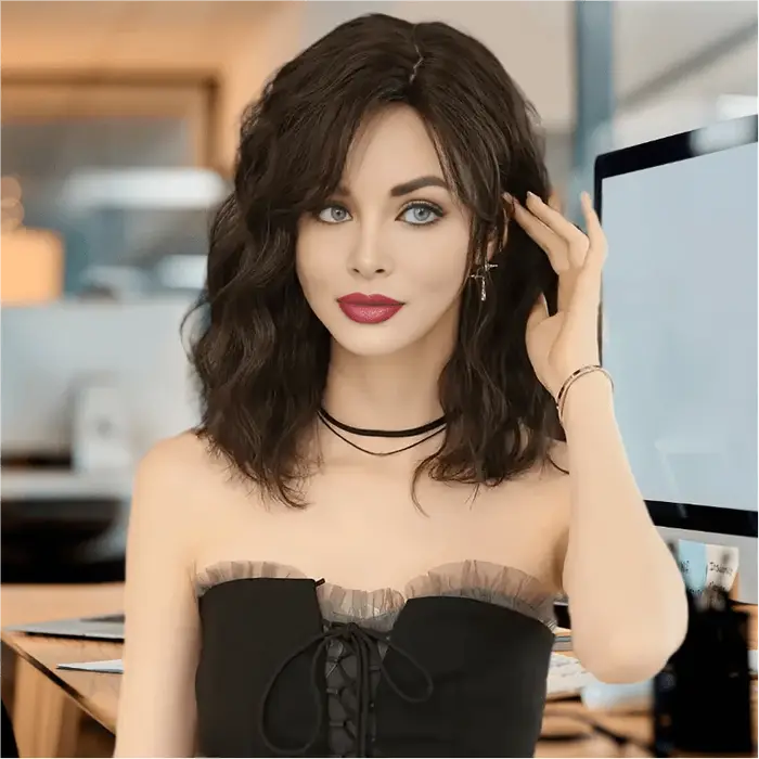 1 perruque synthétique bouclée ondulée mi-longue pour femme, couleur brun olive et thé foncé, haute