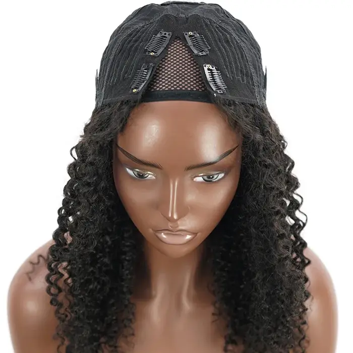 300% crépus bouclés V partie perruques cheveux humains pas de laisser de sortie mise à niveau vague 