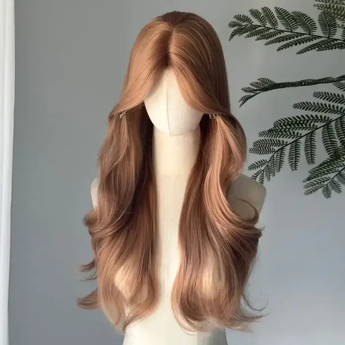 Perruque Lace Front Wig synthétique Blonde Champagne, corps Long, perruques brunes ondulées pour usa