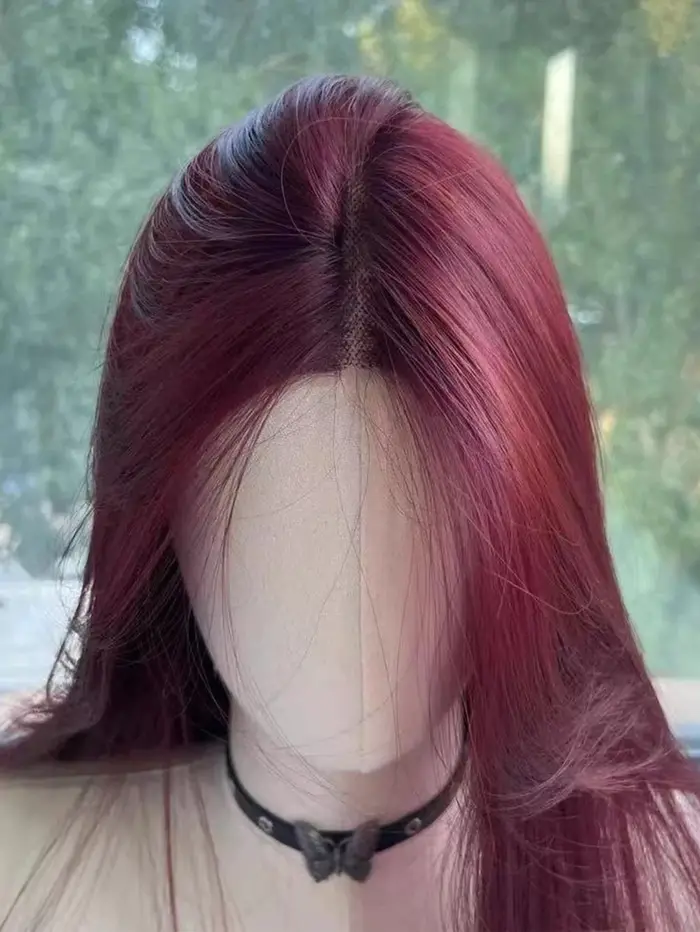 Perruque Lace Front Wig synthétique rouge longue et lisse pour femmes