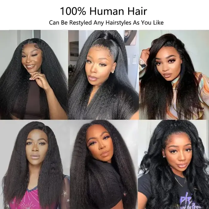 Perruque Lace Front Wig naturelle Remy, cheveux crépus lisses, Transparent HD, sans colle, avec raie