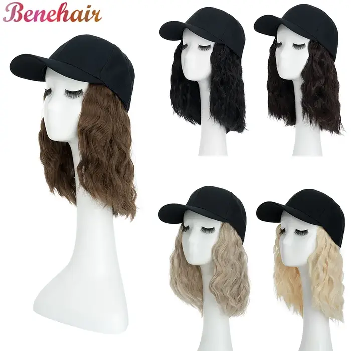Benehair chapeau perruque pour femmes 8 pouces vague casquette de baseball