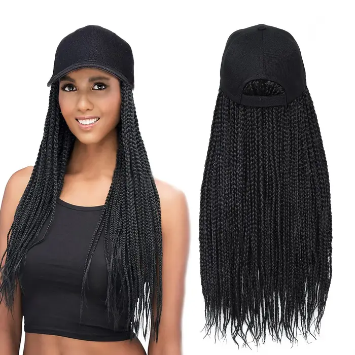 Casquette perruque pour femme avec cheveux tressés intégrés, perruque synthétique tressée style box