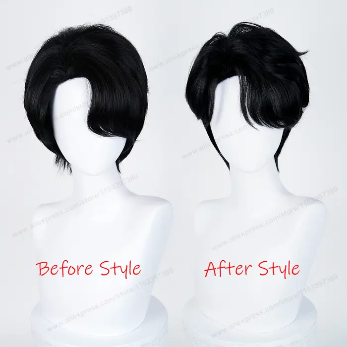 Saja Boys Jinu Cosplay perruque synthétique 28 cm court noir hommes cheveux Anime résistant à la chaleur perruques