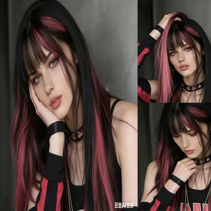 Extensions de cheveux synthétiques noires à clipser