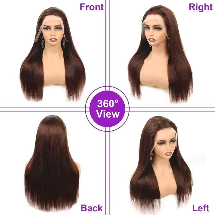 13x4 4 #   Perruques Lace Front Marron Chocolat en Cheveux Humains pour Femmes, Perruque Frontale HD