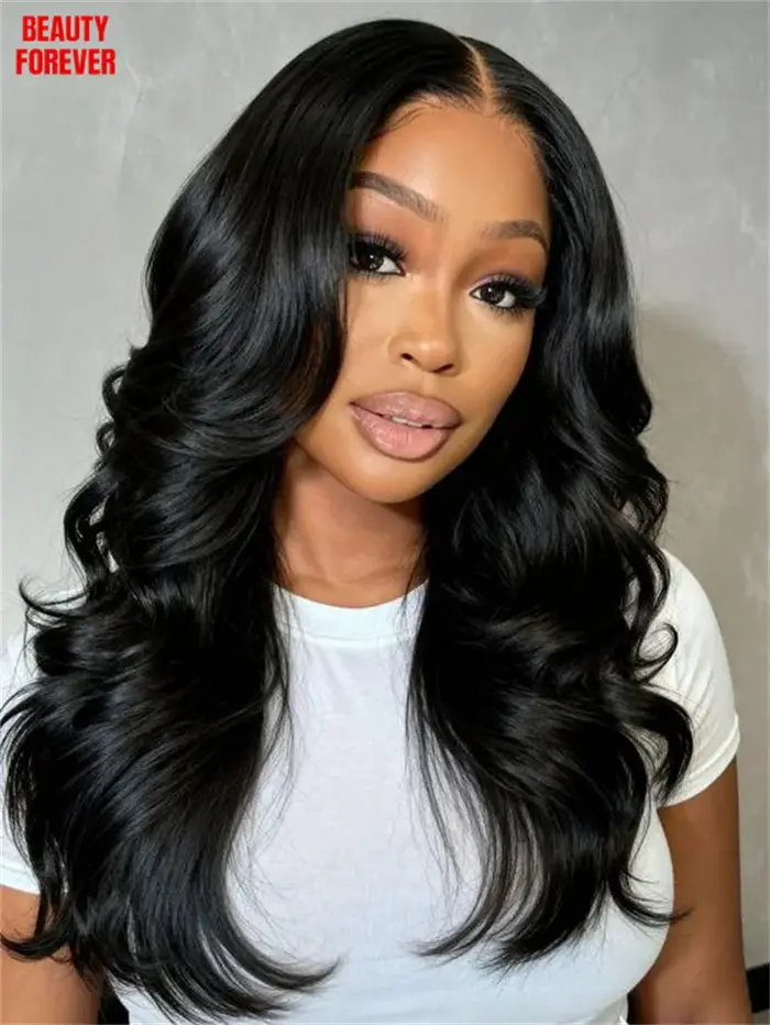 Perruque sans colle Beautyforever Blowout Curls, avec franges en C, couches douces, dentelle 7x5, pr