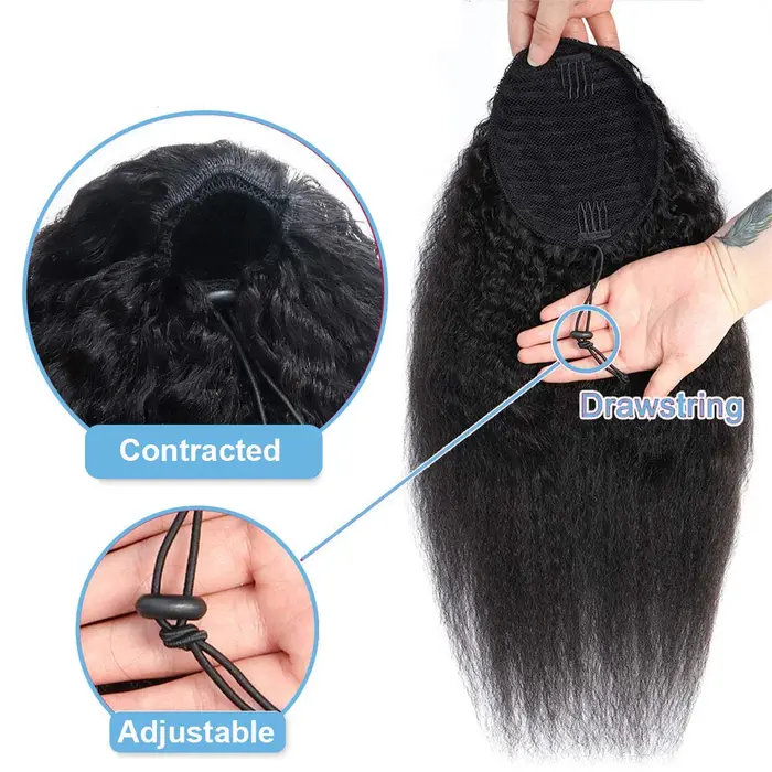 Extension de cheveux humains Kinky Straight Ponytail pour femme