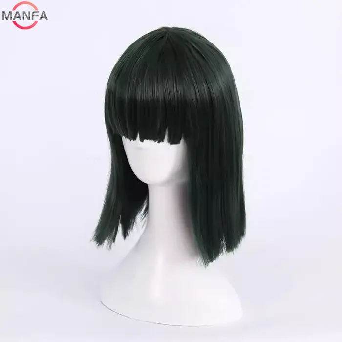 Fubuki Cosplay perruque filles résistant à la chaleur cheveux synthétiques vert profond Bobo perruques + bonnet