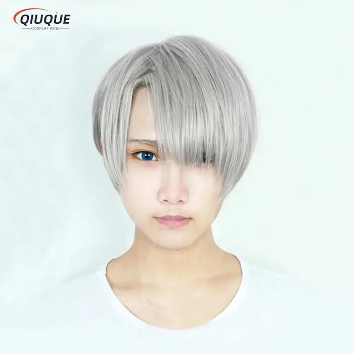 Perruque de Cosplay synthétique courte grise mixte, Anime Victor Nikiforov, perruque de fête résista