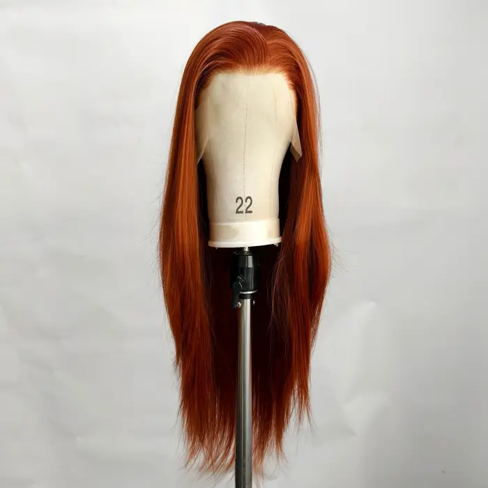 Perruque Lace Front Auburn Marron Rouge Cuivré Synthétique Pré-Pluckée Prête à Porter Sans Colle pour Femmes