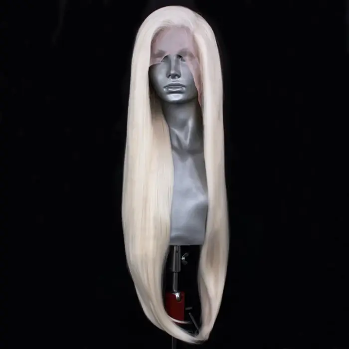 Perruque Lace Front Wig synthétique ondulée naturelle Blonde platine, cheveux synthétiques longs ond