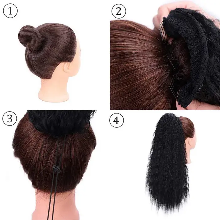 22 pouces synthétique longue crépus bouclés queue de cheval Extension de cheveux cordon enveloppé pince dans