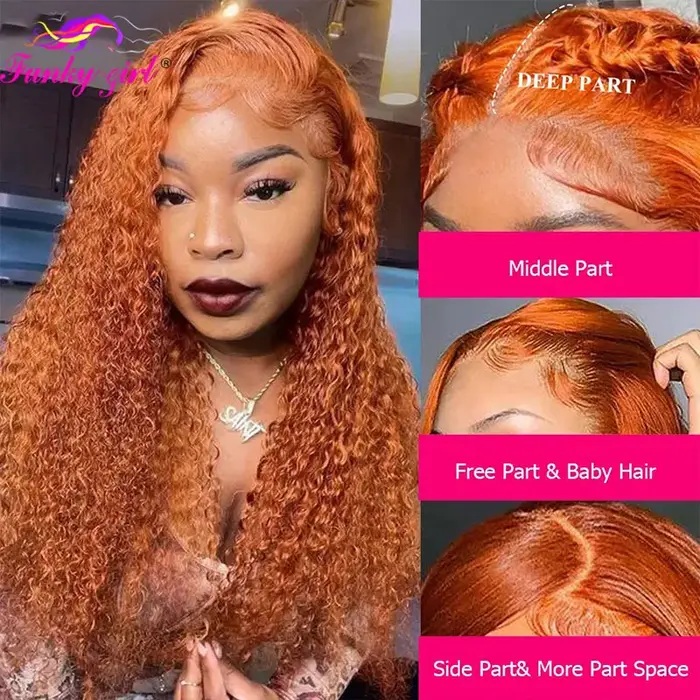 Perruque de cheveux humains vague d'eau de gingembre 13x4 perruques avant de dentelle pour les femmes couleur orange