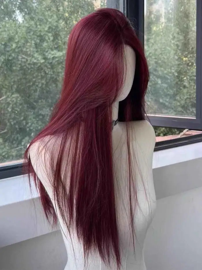 Perruque Lace Front Wig synthétique rouge longue et lisse pour femmes